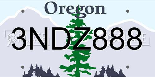 3NDZ888 Oregon License Plate