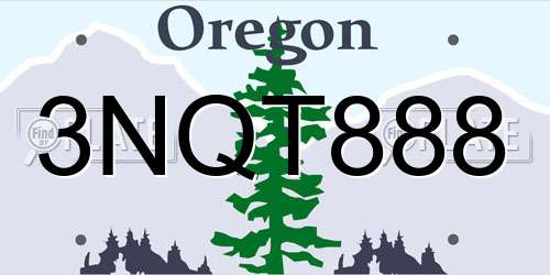 3NQT888 Oregon License Plate