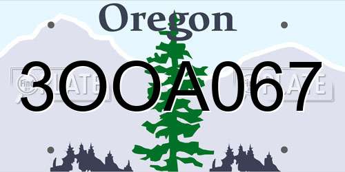 3OOA067 Oregon License Plate
