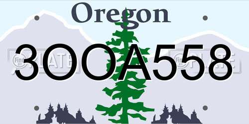 3OOA558 Oregon License Plate