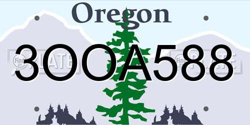 3OOA588 Oregon License Plate