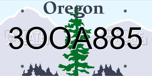 3OOA885 Oregon License Plate