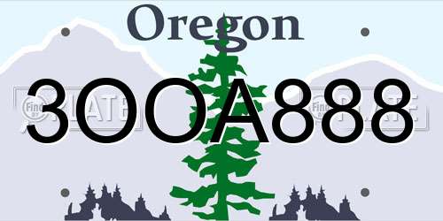 3OOA888 Oregon License Plate