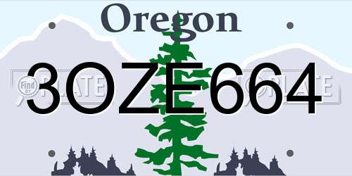 3OZE664 Oregon License Plate