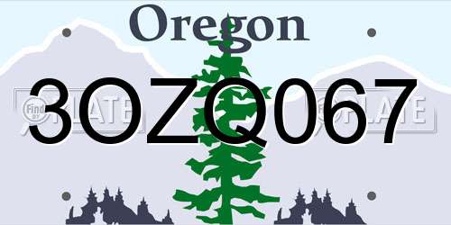 3OZQ067 Oregon License Plate