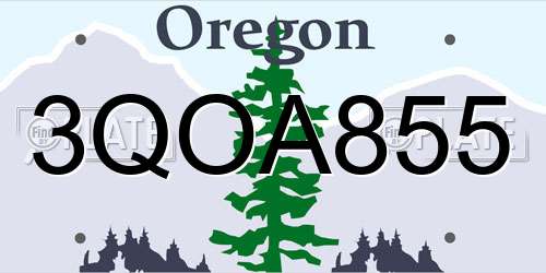 3QOA855 Oregon License Plate