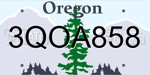 3QOA858 Oregon License Plate