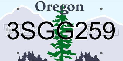 3SGG259 Oregon License Plate