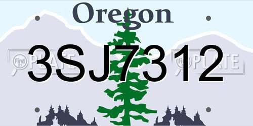 3SJ7312 Oregon License Plate