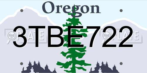 3TBE722 Oregon License Plate