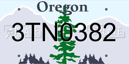 3TN0382 Oregon License Plate