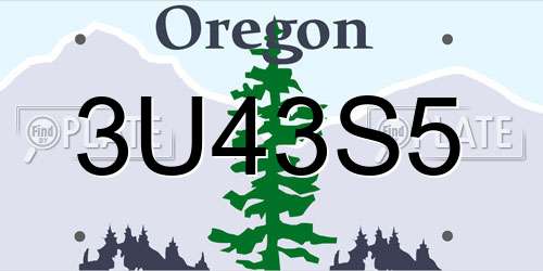 3U43S5 Oregon License Plate