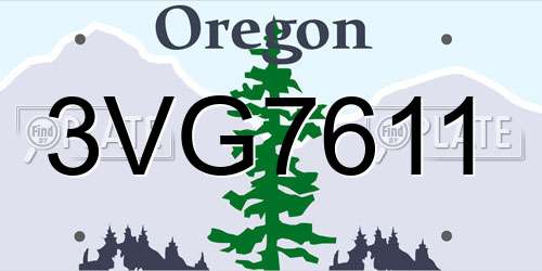 3VG7611 Oregon License Plate
