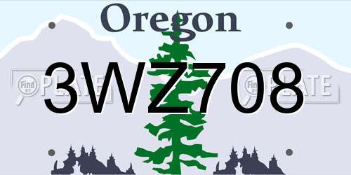 3WZ708 Oregon License Plate