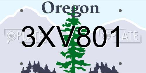 3XV801 Oregon License Plate