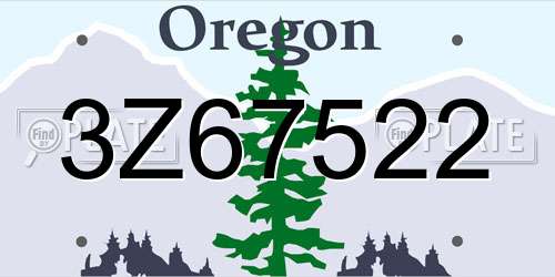 3Z67522 Oregon License Plate