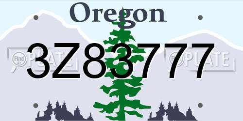 3Z83777 Oregon License Plate