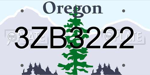 3ZB3222 Oregon License Plate