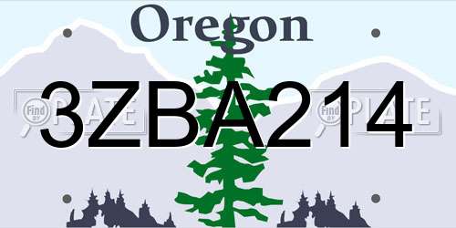 3ZBA214 Oregon License Plate