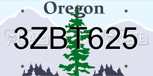 3ZBT625 Oregon License Plate