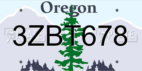 3ZBT678 Oregon License Plate