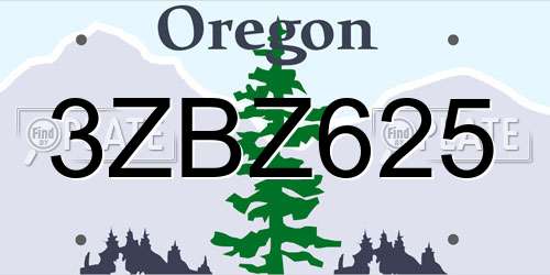 3ZBZ625 Oregon License Plate