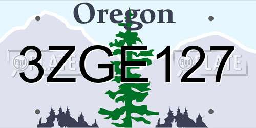 3ZGE127 Oregon License Plate