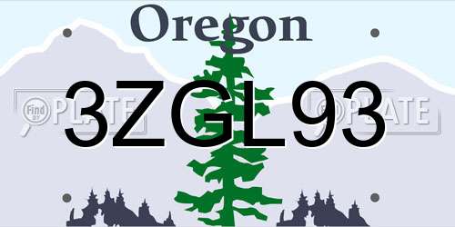 3ZGL93 Oregon License Plate