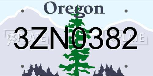 3ZN0382 Oregon License Plate