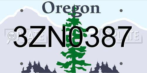 3ZN0387 Oregon License Plate
