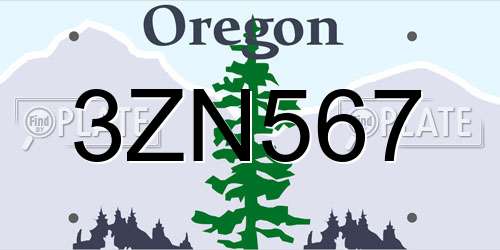 3ZN567 Oregon License Plate