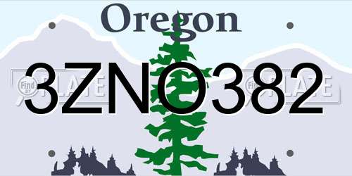 3ZNO382 Oregon License Plate