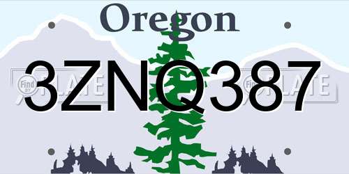 3ZNQ387 Oregon License Plate