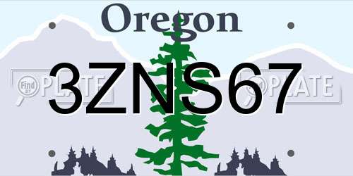 3ZNS67 Oregon License Plate