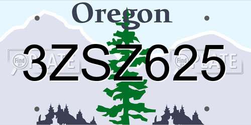 3ZSZ625 Oregon License Plate