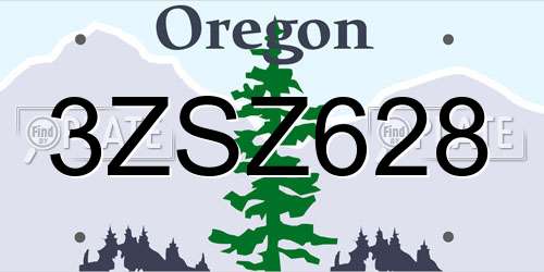 3ZSZ628 Oregon License Plate