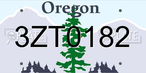 3ZT0182 Oregon License Plate