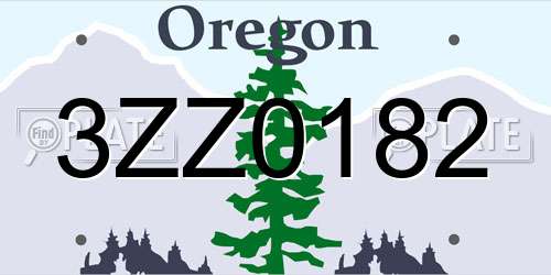 3ZZ0182 Oregon License Plate