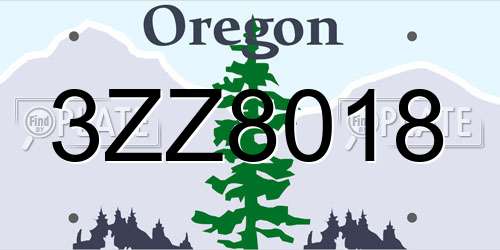 3ZZ8018 Oregon License Plate