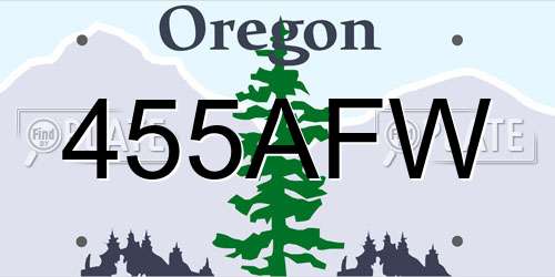 455AFW Oregon License Plate