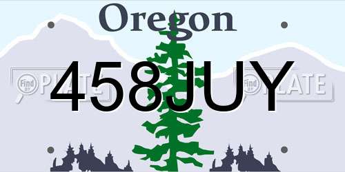 458JUY Oregon License Plate
