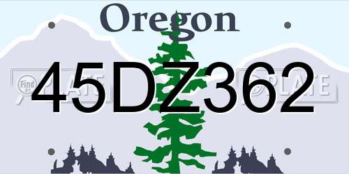 45DZ362 Oregon License Plate