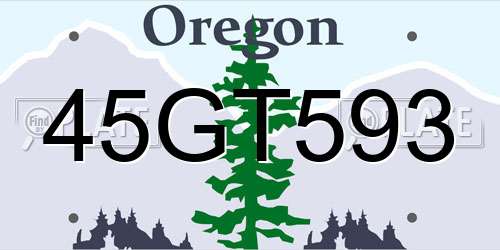45GT593 Oregon License Plate