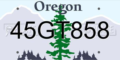 45GT858 Oregon License Plate