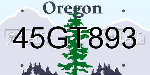 45GT893 Oregon License Plate