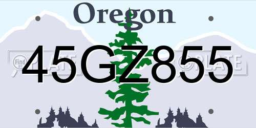 45GZ855 Oregon License Plate