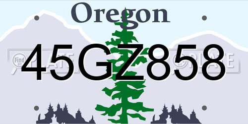 45GZ858 Oregon License Plate