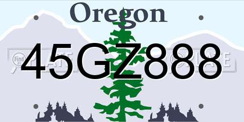 45GZ888 Oregon License Plate