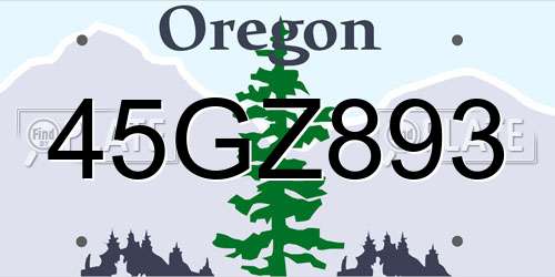 45GZ893 Oregon License Plate
