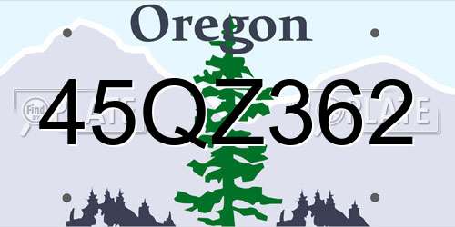 45QZ362 Oregon License Plate